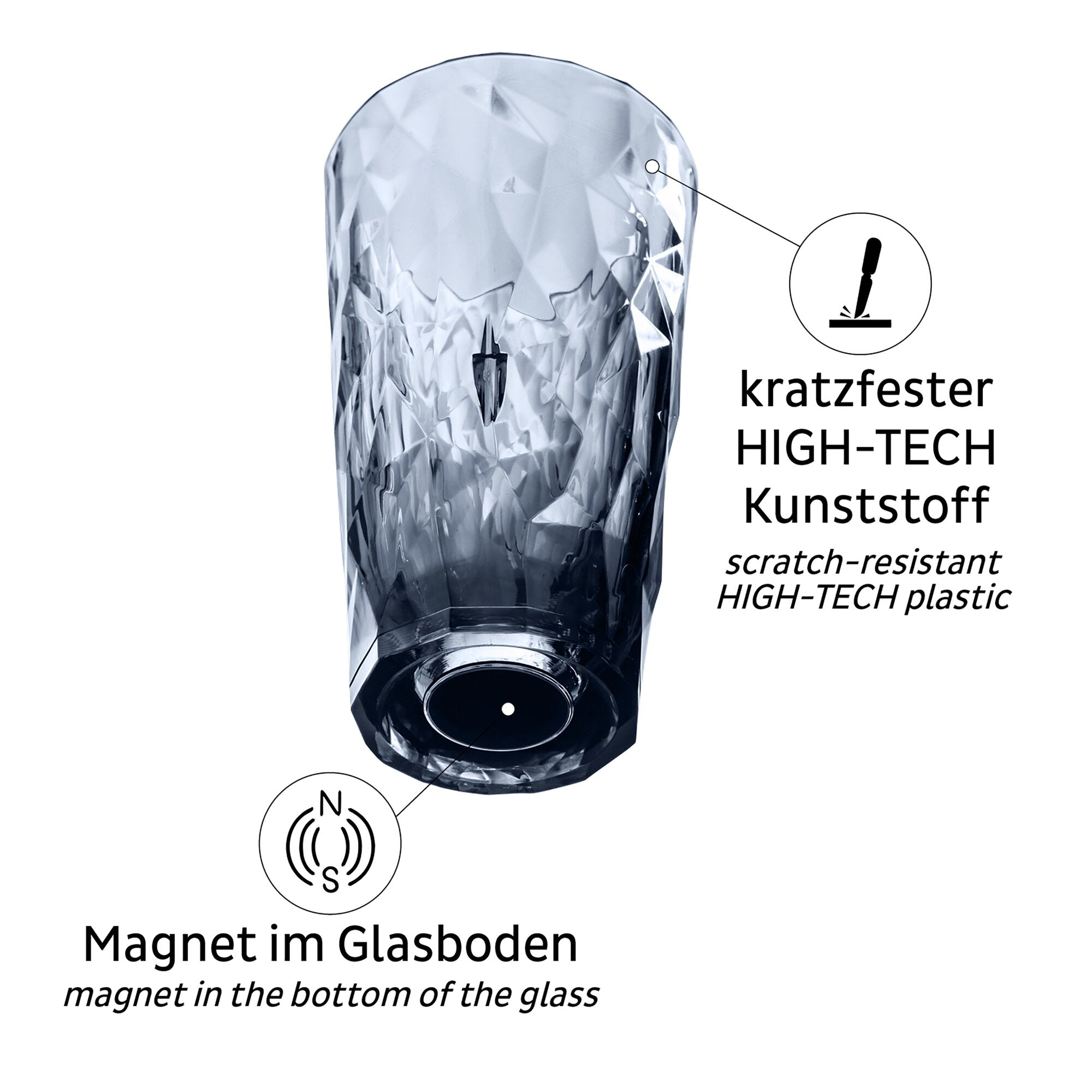 Pahare magnetice SILWY din plastic Longdrink 300 ml, set de 2, gri fumuriu - CampShop.ro