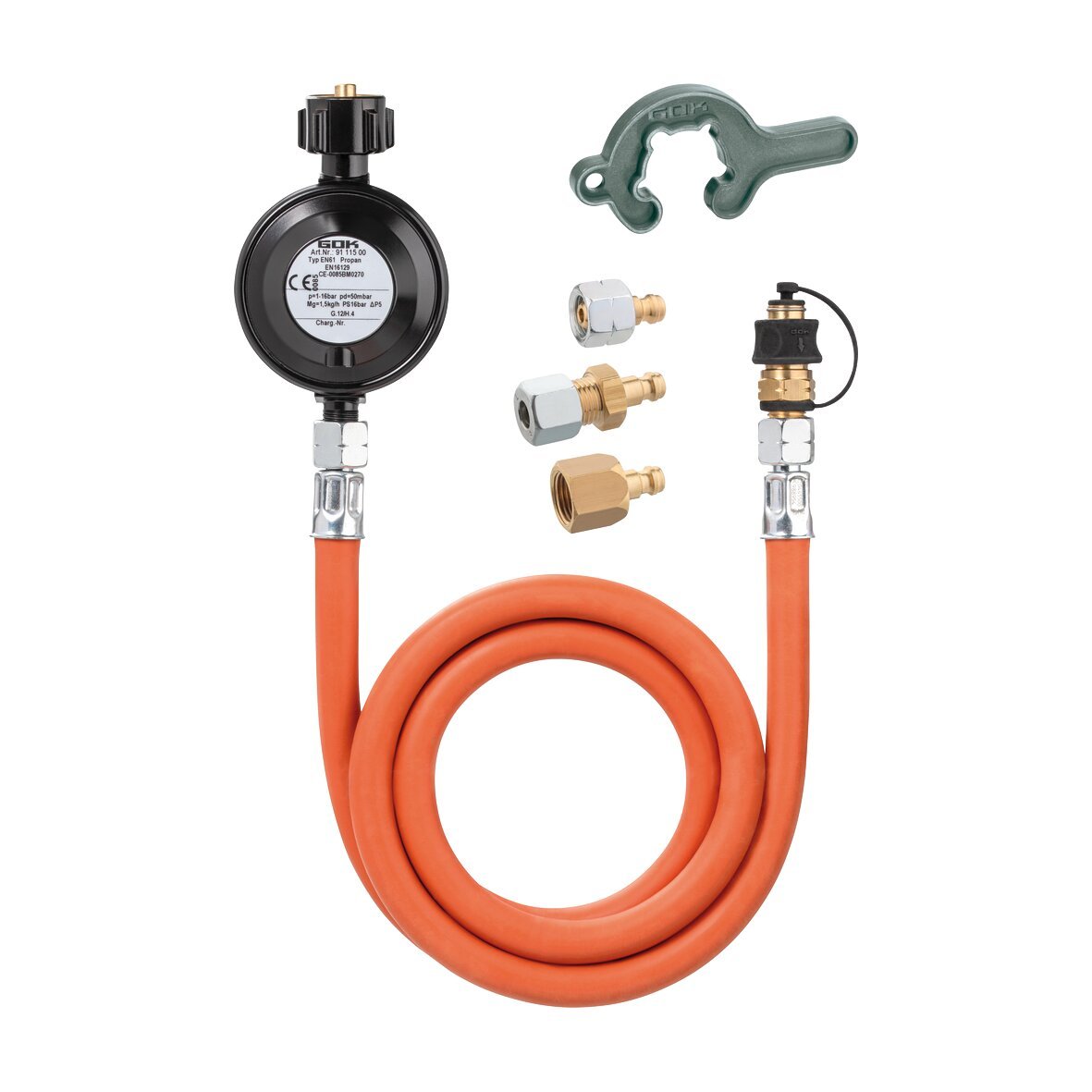 Set de regulator de gaz si furtun pentru camping, fără manometru, 150cm, 50 mbar, GOK - CampShop.ro