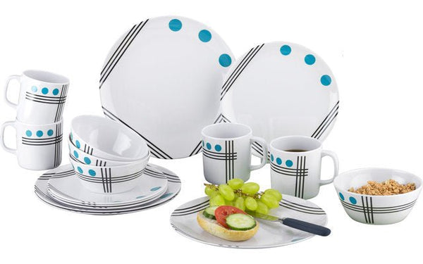 Set de vesela melaminat Berger Happy Dots albastru 16 buc - campshop.ro